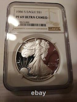 1986 S Proof American Silver Eagle NGC PF 69 UC First Year of Issue
