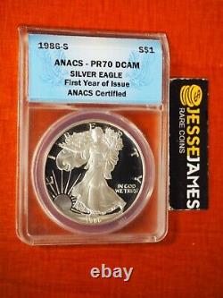 1986 S Proof Silver Eagle Anacs Pr70 Dcam First Year Of Issue Blue Label