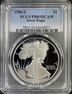 1986-s Proof American Silver Eagle Pcgs Pr69 Dcam Blue Label Pq Premium Quality