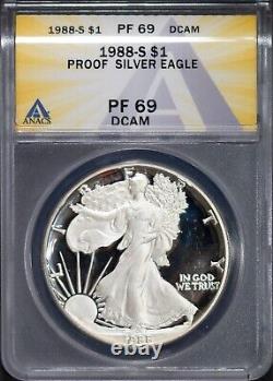 1988-S $1 Silver American Eagle PF69DCAM ANACS # 7625867 + Bonus