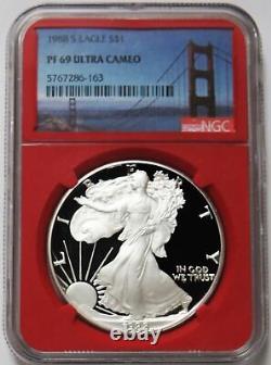 1988 S AMERICAN SILVER EAGLE $1 PROOF COIN 1 oz NGC PF 69 UC RED CORE