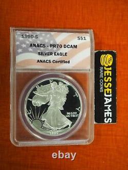 1990 S Proof Silver Eagle Anacs Pr70 Dcam Flag Label