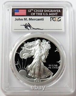 1993 P AMERICAN SILVER EAGLE MERCANTI SIGNED PCGS PF 70 DCAM $1 PROOF 1 oz COIN