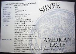 1994 P Proof American Silver Eagle One Ounce Bullion Coin Box & COA 9th Year