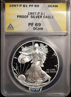 1997-P $1 Silver American Eagle PF69DCAM New ANACS # 7490272 + Bonus
