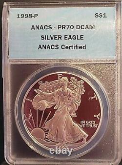 1998-P ANACS PR70 DCAM PROOF American Silver Eagle $1 PF70 TOP EBayer since 2005