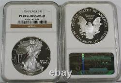 1999-P $1 1 Ounce Proof American Silver Eagle NGC PF 70 Ultra Cameo Gold Label