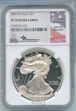 2001-W Proof Silver Eagle NGC PF 70 Mercanti Signed West Point Mint ER303