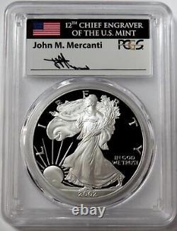 2002 W American Silver Eagle Mercanti Signed Pcgs Pr 70 Dcam Proof 1 Oz Coin