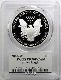 2002 W American Silver Eagle Mercanti Signed Pcgs Pr 70 Dcam Proof 1 Oz Coin