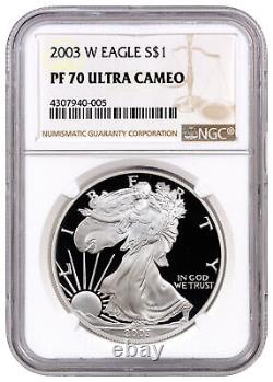2003 W $1 Proof Silver American Eagle 1-oz NGC PF70 UC Ultra Cameo Brown Label