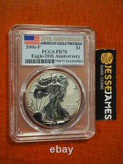 2006 P Reverse Proof Silver Eagle Pcgs Pr70 From 20th Anniversary Set Flag Label