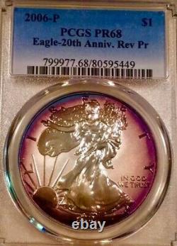 2006-P Silver American Eagle PCGS-PR68 20th Anniv. Rev Pr Toned #1002