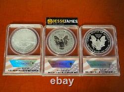 2006 Reverse Proof Silver Eagle 20th Anniversary 3 Coin Set Anacs Rp70 Pr70 Sp70