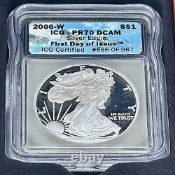 2006 Silver Eagle PR-70 FDOI United States Proof U. S. Mint OGP COA With Box