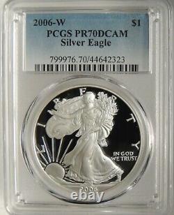 2006-w $1 Proof American Silver Eagle Gem Pcgs Pr70dcam #44642323 Top Pop