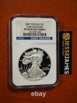 2007 W Proof Silver Eagle Ngc Pf70 Ultra Cameo Early Releases Blue Label
