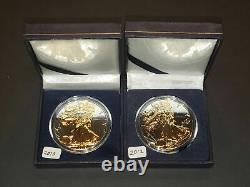 2010 & 2012 1oz Silver. 999 American Eagle Dollars Gold Gilded Proof Like