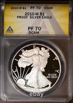 2010-W $1 Silver American Eagle PF70DCAM New ANACS # 7351793 + Bonus Gem