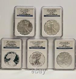 2011 5 Coin American Silver Eagle 25th Anniversary Complete Set NGC MS70 PF70 ER