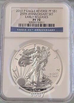 2011 P Reverse Proof American Silver Eagle 25th Anniversary Set Ngc Pf 70