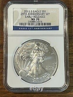 2011 S American Silver Eagle Ngc Ms 70 25th Anniversary Set Early Release