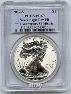 2012-S American Eagle 1 oz Silver Dollar PCGS PR69 Reverse Proof 75th Ann C202