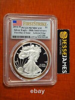 2016 W Proof Silver Eagle Pcgs Pr70 Flag First Day Of Issue 30th Anniversary Le