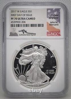 2017 W PF70 Ultra Cam American Proof Silver Eagle 999 Coin Mercanti Signed NGC