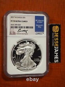 2017 W Proof Silver Eagle Ngc Pf70 Ultra Cameo Edmund Moy Hand Signed Blue Label