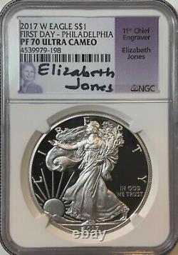 2017 W Proof Silver Eagle Ngc Pf70 Ultra Cameo Elizabeth Jones First Day Issue