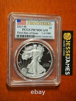 2017 W Proof Silver Eagle Pcgs Pr70 Dcam Flag First Day Of Issue 1 Of 1000
