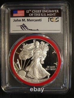 2018-S Proof American Silver Eagle PCGS PR70 DCAM John Mercanti signed RED RING