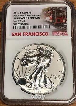 2019-S Silver Eagle Enhanced Reverse Proof NGC PF69 Baltimore Show Release WithCOA
