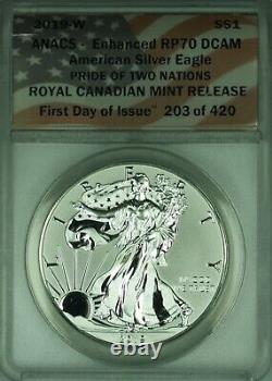 2019-W American Silver Eagle Enhanced Rev Proof ANACS RP-70 DCAM 1st Day Issue