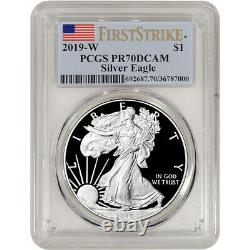 2019-W American Silver Eagle Proof PCGS PR70 DCAM First Strike Flag Label