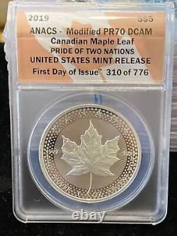 2019 W Enhanced Reverse Proof Silver Eagle Anacs Pf70 /70 Pride Of Nations Set