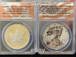 2019 W Enhanced Reverse Proof Silver Eagle Anacs Pf70 /70 Pride Of Nations Set