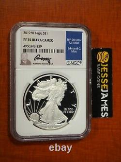 2019 W Proof Silver Eagle Ngc Pf70 Ultra Cameo Edmund Moy Hand Signed Blue Label
