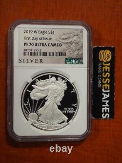 2019 W Proof Silver Eagle Ngc Pf70 Ultra Cameo First Day Of Issue Black Label