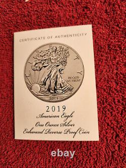 2019 s enhanced reverse proof silver American eagle (19XE) COA 28385