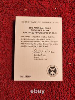 2019 s enhanced reverse proof silver American eagle (19XE) COA 28385