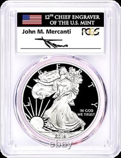 2019-w Proof Silver Eagle-pcgs Pr70-first Day Of Issue-mercanti-flag-pop 300