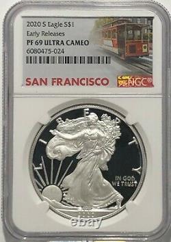 2020 S 1 Oz Ngc Pf69 Ultra Cameo Early Releases Proof Silver Eagle Trolley Labl