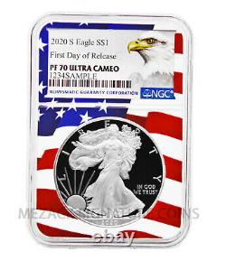2020-S Proof $1 American Silver Eagle NGC PF70 Ultra Cameo FDOR Flag Core