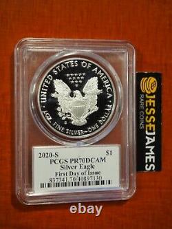 2020 S Proof Silver Eagle Pcgs Pr70 Dcam First Day Issue Cleveland Signed Torch