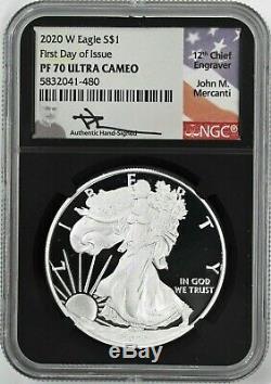 2020 W $1 Proof Silver Eagle NGC PF70 UCAM First Day of Issue Mercanti Signed