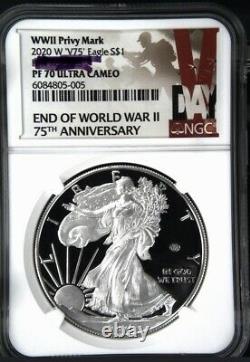 2020 W End Of World War II V75 Silver American Eagle Ngc Pf 70