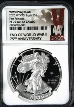 2020 W End Of World War II V75 Silver American Eagle Ngc Pf 70 Fr In Stock