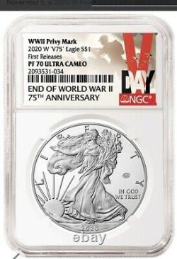 2020 W End Of World War II V75 Silver American Eagle Ngc Pf 70 Fr In Stock